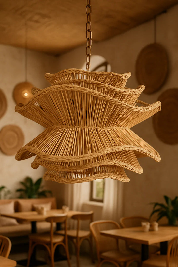 Bamboo Chandelier for Staircase | Rattan Hanging Light - Finch