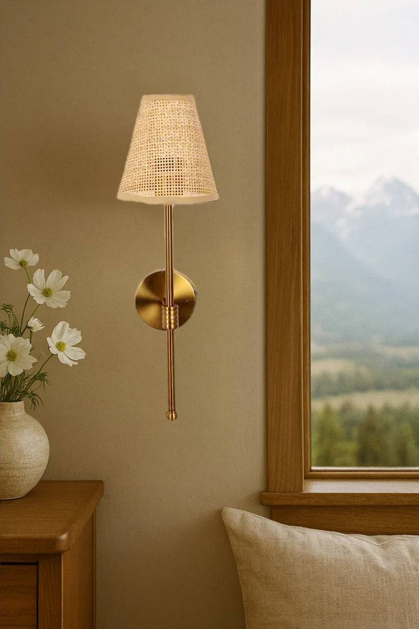 Cane Wall Sconce for Study Room | Rattan Wall Light - Kensley