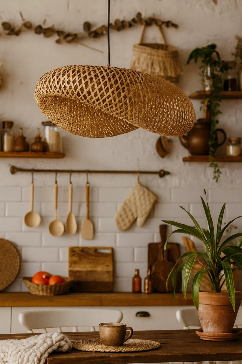 Bamboo Hanging Light for Drawing Room | Rattan Pendant Lamp - Zane