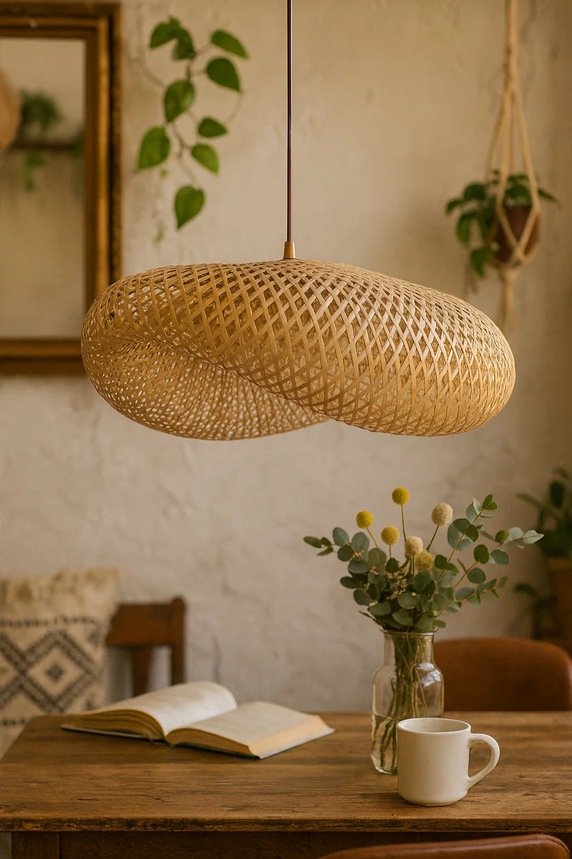Bamboo Hanging Light for Drawing Room | Rattan Pendant Lamp - Zane
