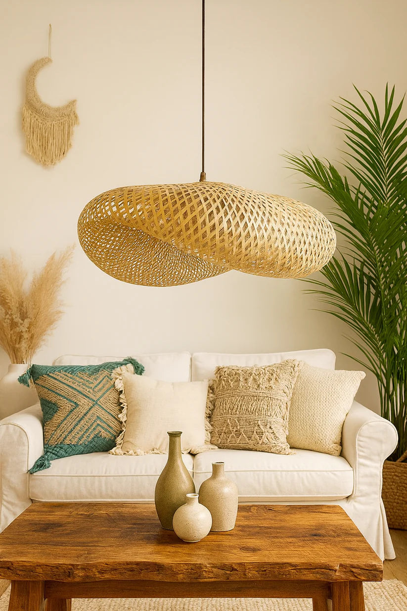 Bamboo Hanging Light for Drawing Room | Rattan Pendant Lamp - Zane