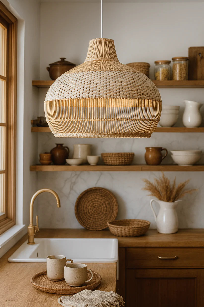Bamboo Hanging Light for Hallway | Rattan Pendant Lamp - Elio