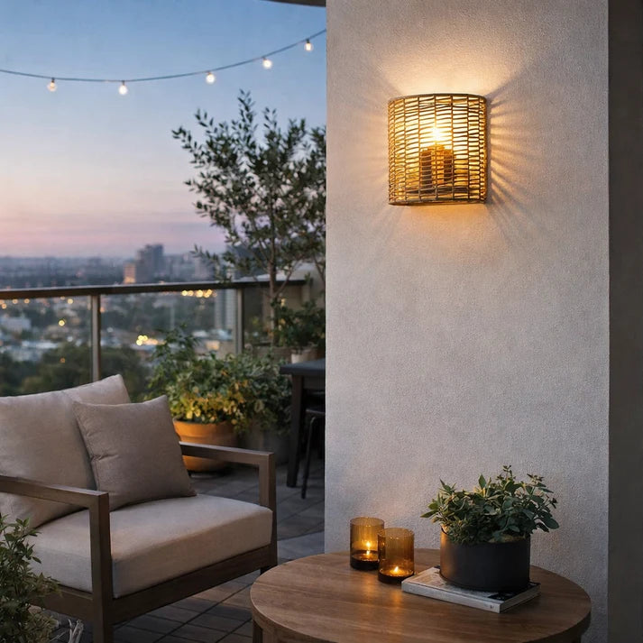 Rattan Wall Sconce for Bedroom | Bamboo Wall Light - Larisa
