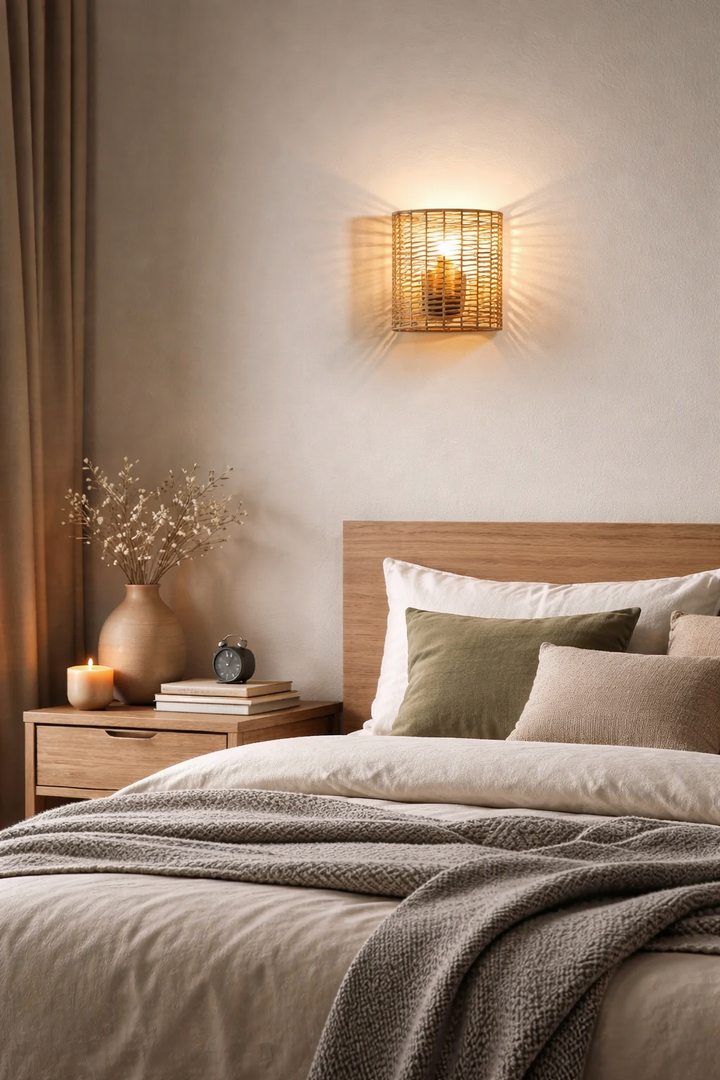 Rattan Wall Sconce for Bedroom | Bamboo Wall Light - Larisa