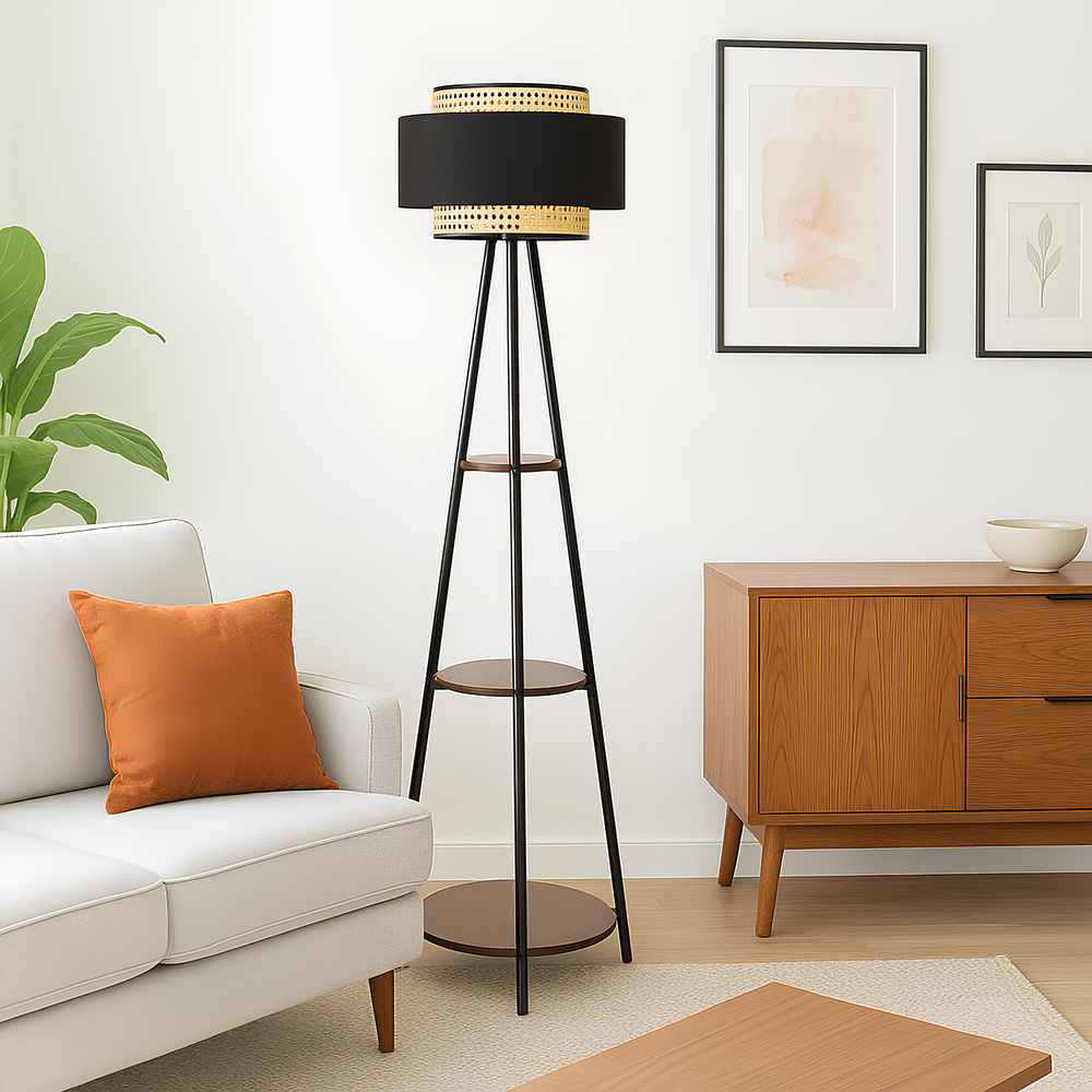 Bamboo Tripod Floor Lamp | Living Room Cane Floor Lamp | Home Rattan for Living Room | Standing Lamp Wooden Floor Standing...
