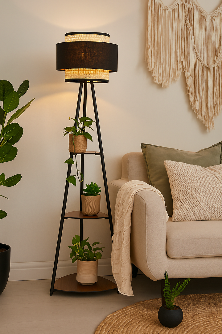 Bamboo Tripod Floor Lamp | Living Room Cane Floor Lamp | Home Rattan for Living Room | Standing Lamp Wooden Floor Standing...