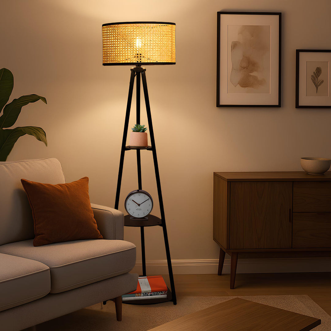 Bamboo Tripod Floor Lamp | Living Room Cane Floor Lamp | Home Rattan for Living Room | Standing Lamp Wooden Floor Standing...