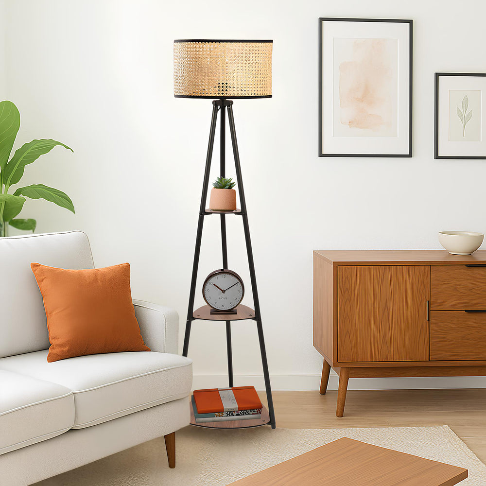 Bamboo Tripod Floor Lamp | Living Room Cane Floor Lamp | Home Rattan for Living Room | Standing Lamp Wooden Floor Standing...