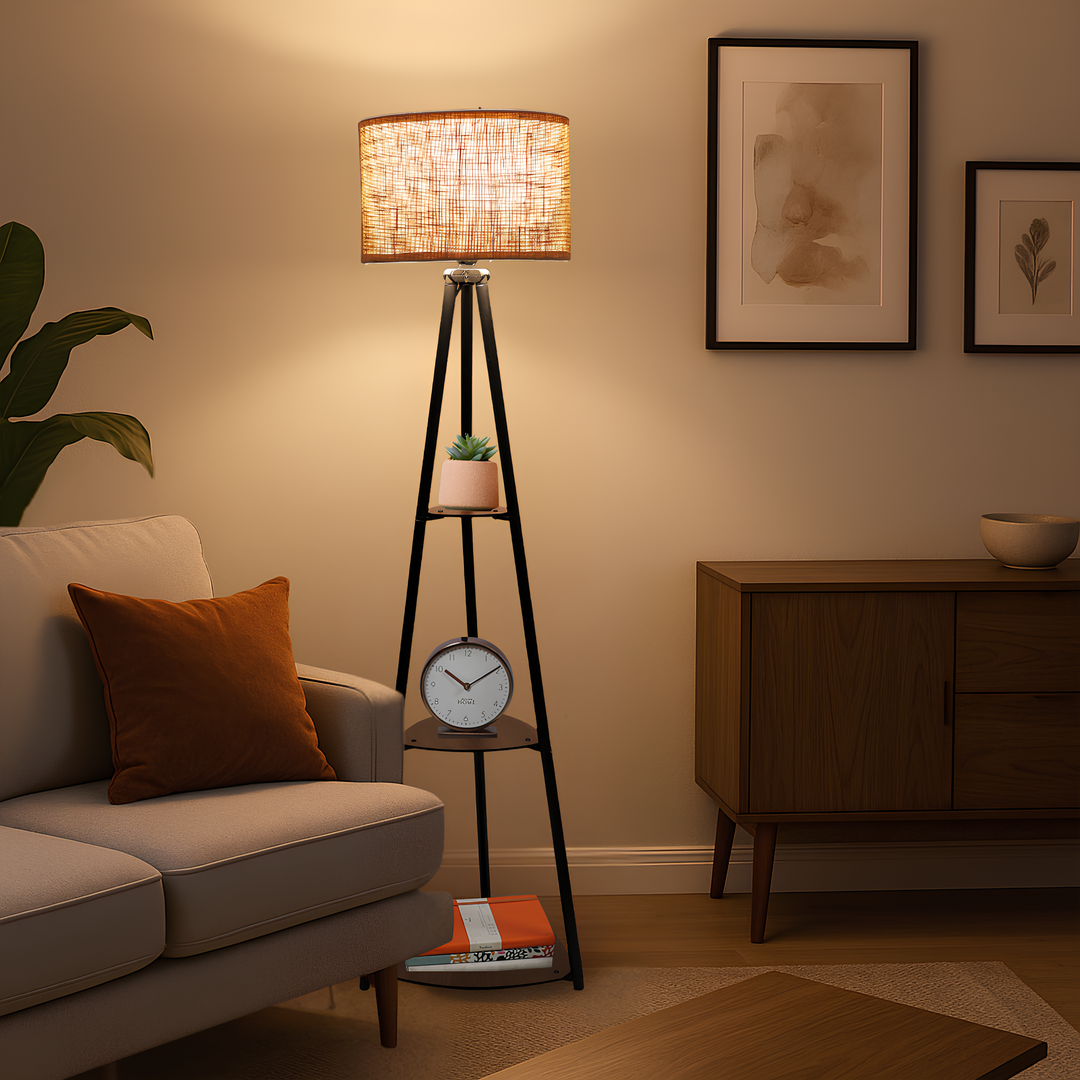 Bamboo Tripod Floor Lamp | Living Room Cane Floor Lamp | Home Rattan for Living Room | Standing Lamp Wooden Floor Standing...