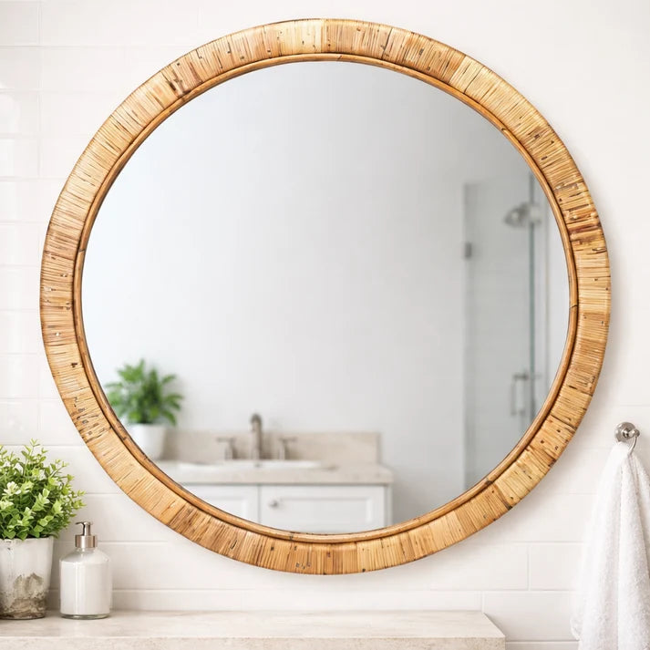 Rattan Wall Mirror for Living Room - Nialton
