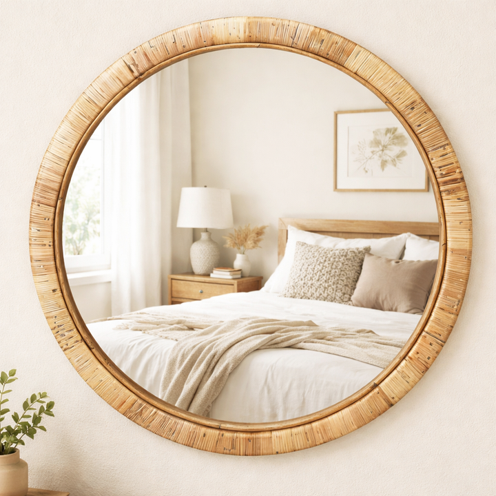 Rattan Wall Mirror for Living Room - Nialton