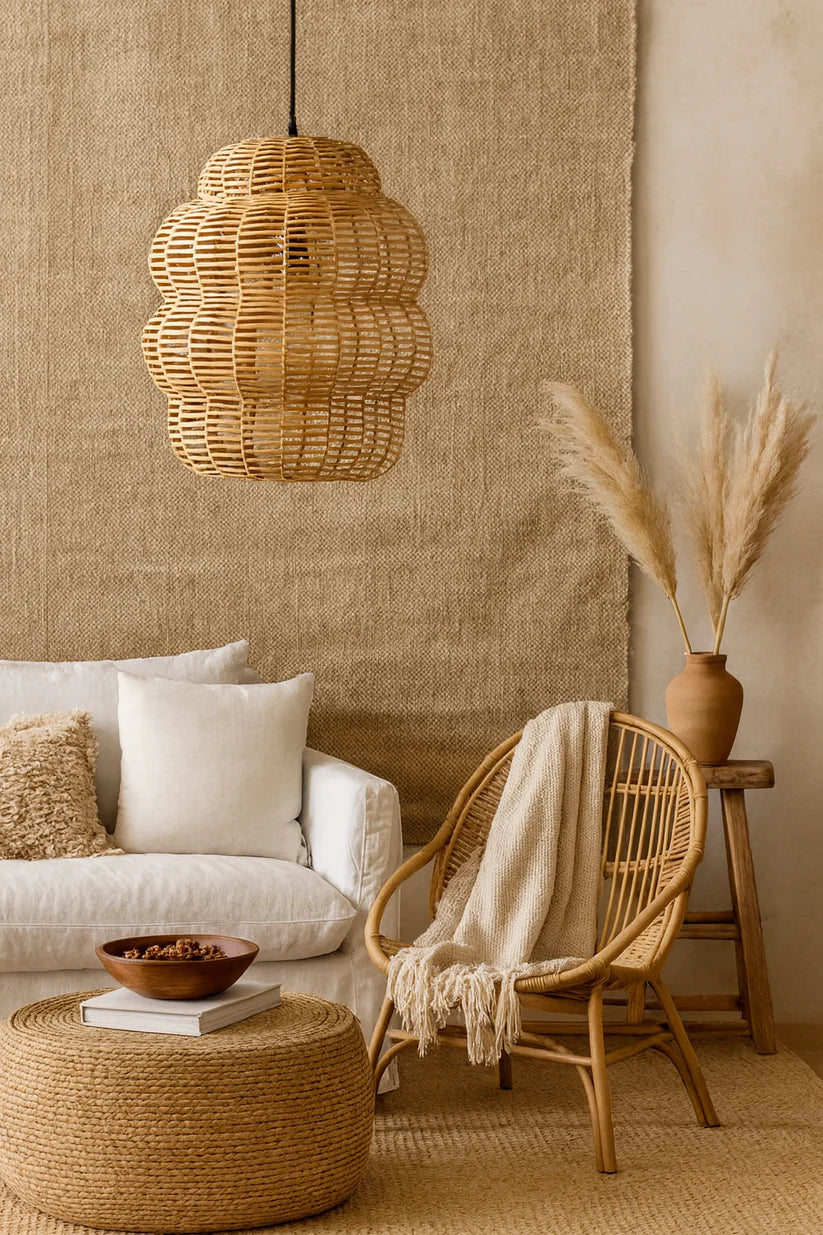 Bamboo Hanging Light for Living Room | Rattan Pendant Lamp - Uri