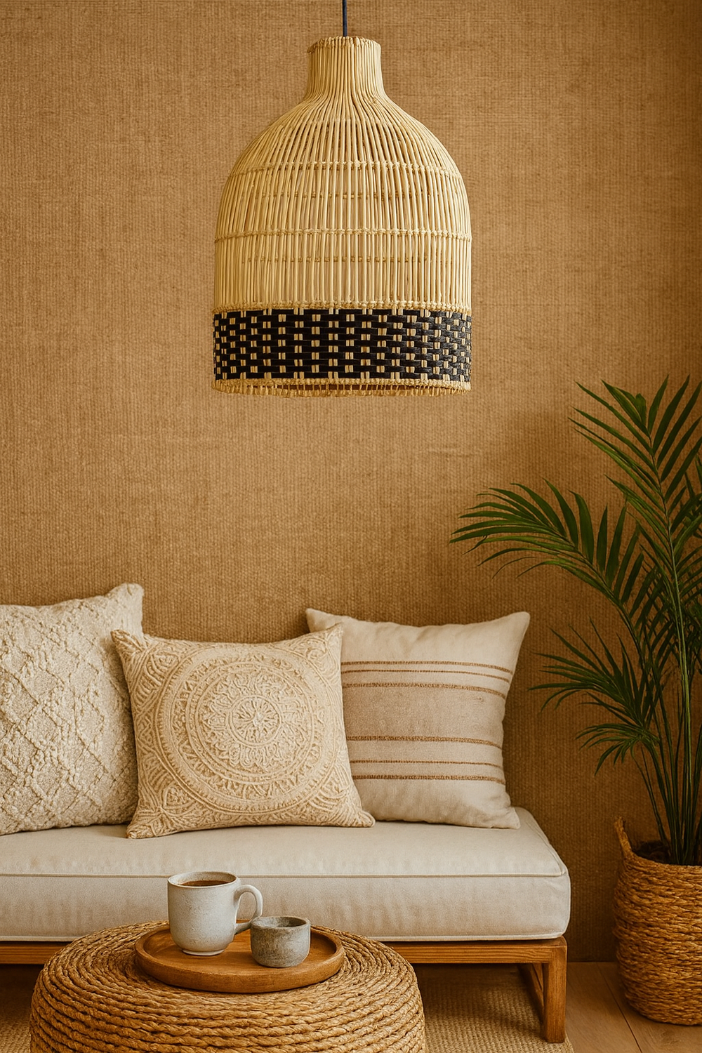 Bamboo Pendant Light for Living Room 14 Inch - Nimit by Luxury Rattan Handicrafts 