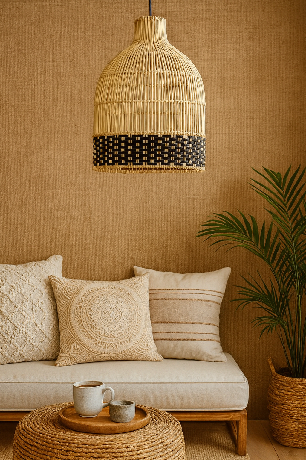 Bamboo Pendant Light for Living Room 14 Inch - Nimit by Luxury Rattan Handicrafts 