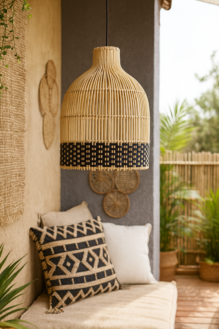Bamboo Pendant Light for Living Room 14 Inch - Nimit by Luxury Rattan Handicrafts 