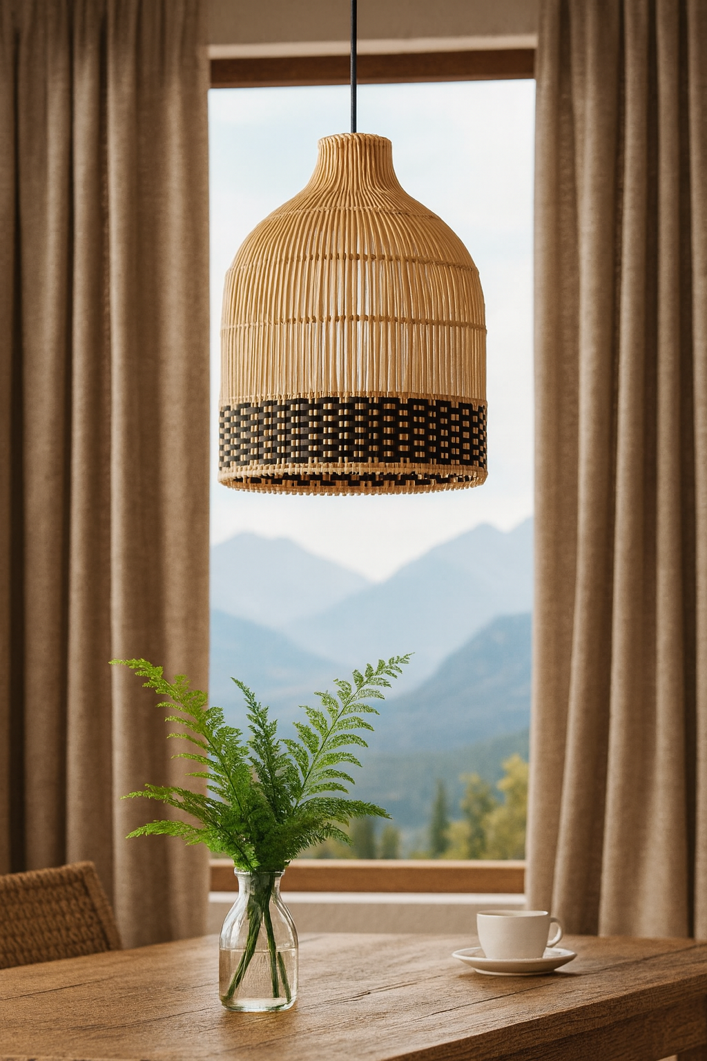 Bamboo Pendant Light for Living Room 14 Inch - Nimit by Luxury Rattan Handicrafts 