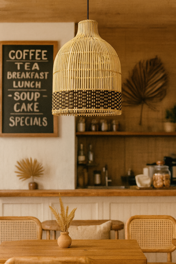 Bamboo Pendant Light for Living Room 14 Inch - Nimit by Luxury Rattan Handicrafts 