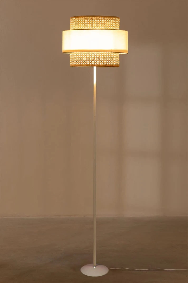 Rattan Cane Floor Lamp for Study Room | Coastal Standing Lamp - Aericka
