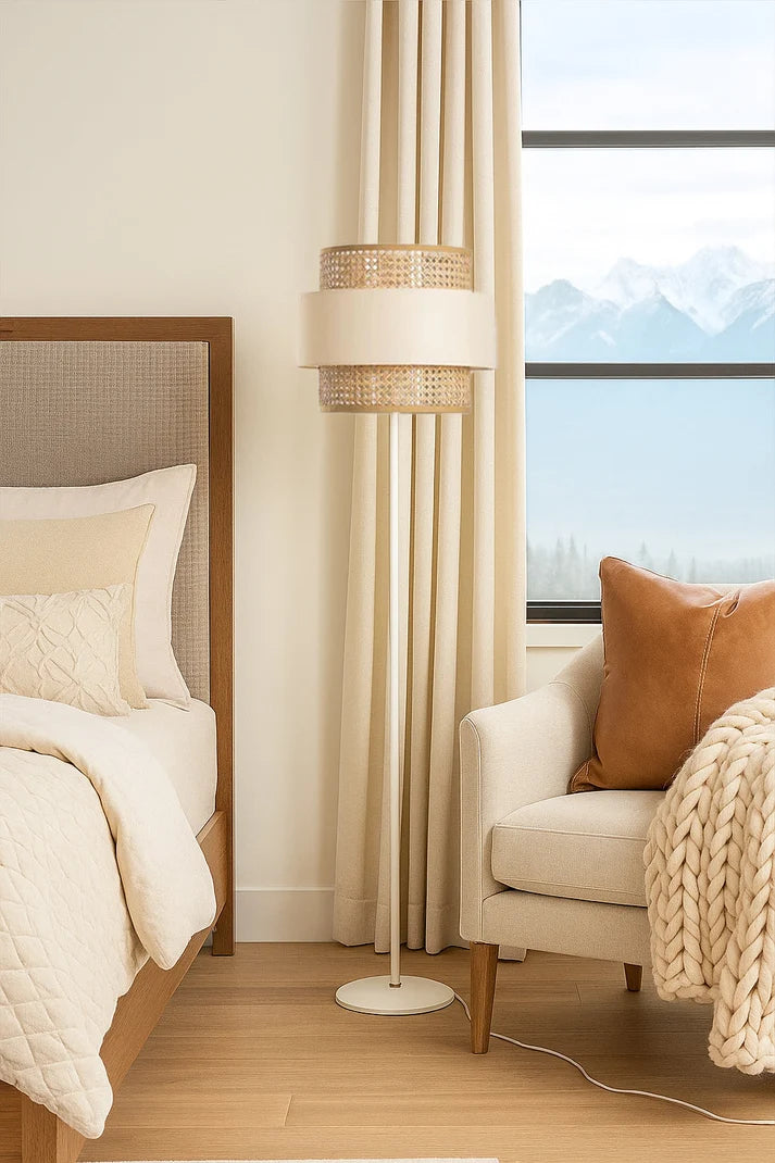 Rattan Cane Floor Lamp for Study Room | Coastal Standing Lamp - Aericka
