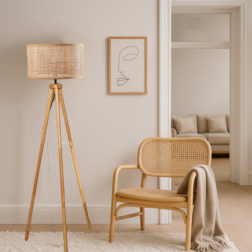 Rattan Cane Webbing Floor Lamp Bamboo Floor Lamp Cane Floor Lamp- Ammie by Luxury Rattan Handicrafts  - Lighting > Floor Lamps