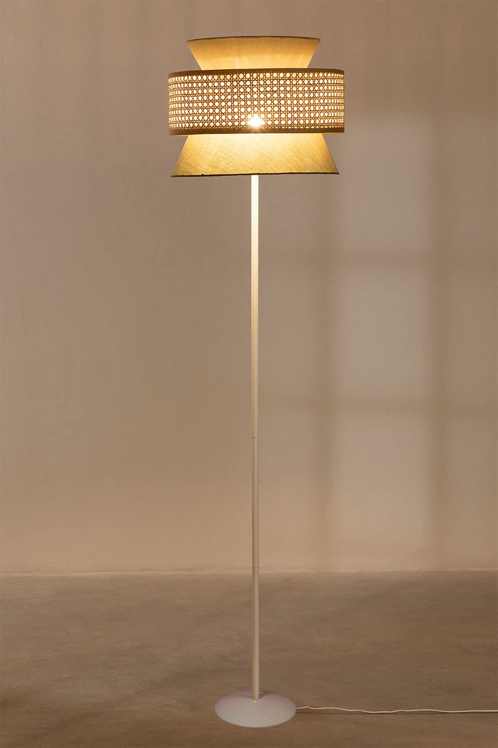 Rattan Cane Floor Lamp for Bedroom | Japandi Standing Lamp - Angelea