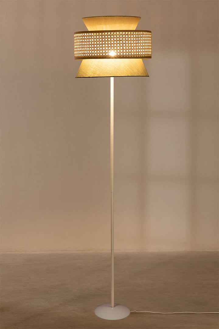 Rattan Cane Floor Lamp for Bedroom | Japandi Standing Lamp - Angelea