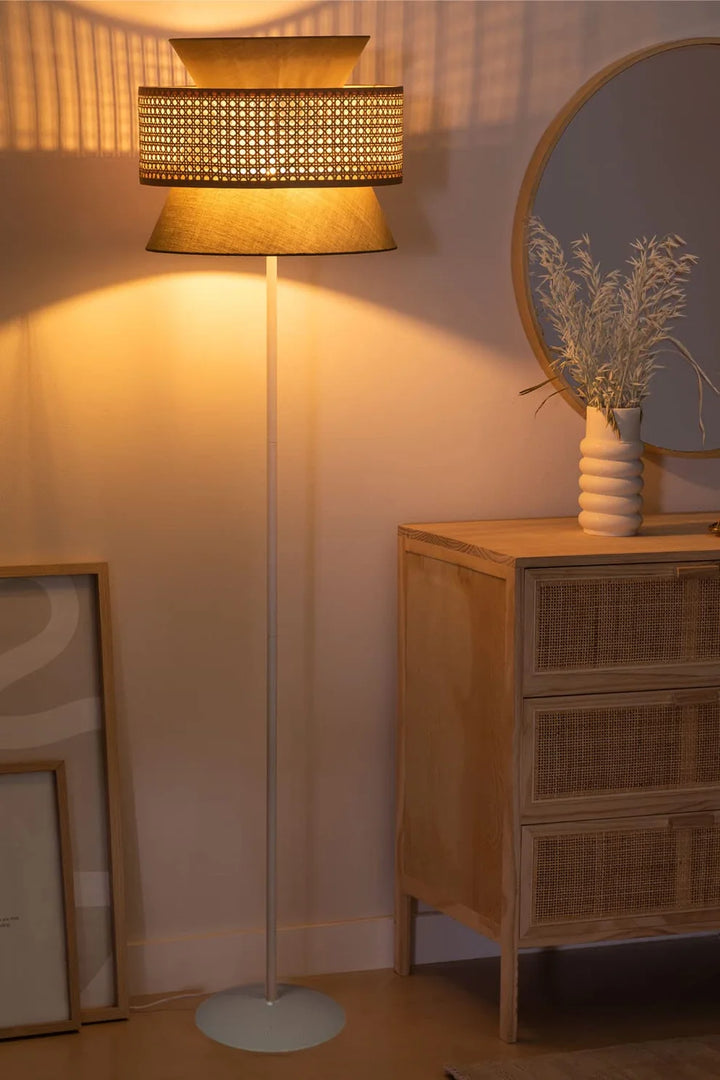 Rattan Cane Floor Lamp for Bedroom | Japandi Standing Lamp - Angelea