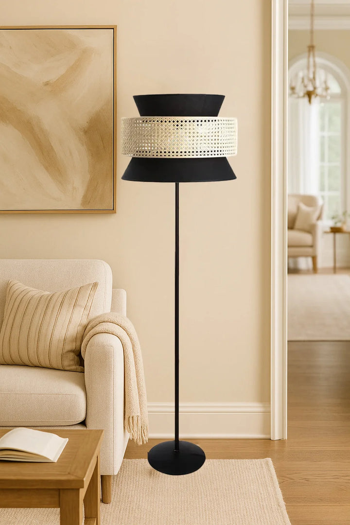 Rattan Cane Floor Lamp for Drawing Room | Modern Standing Lamp - Abriana