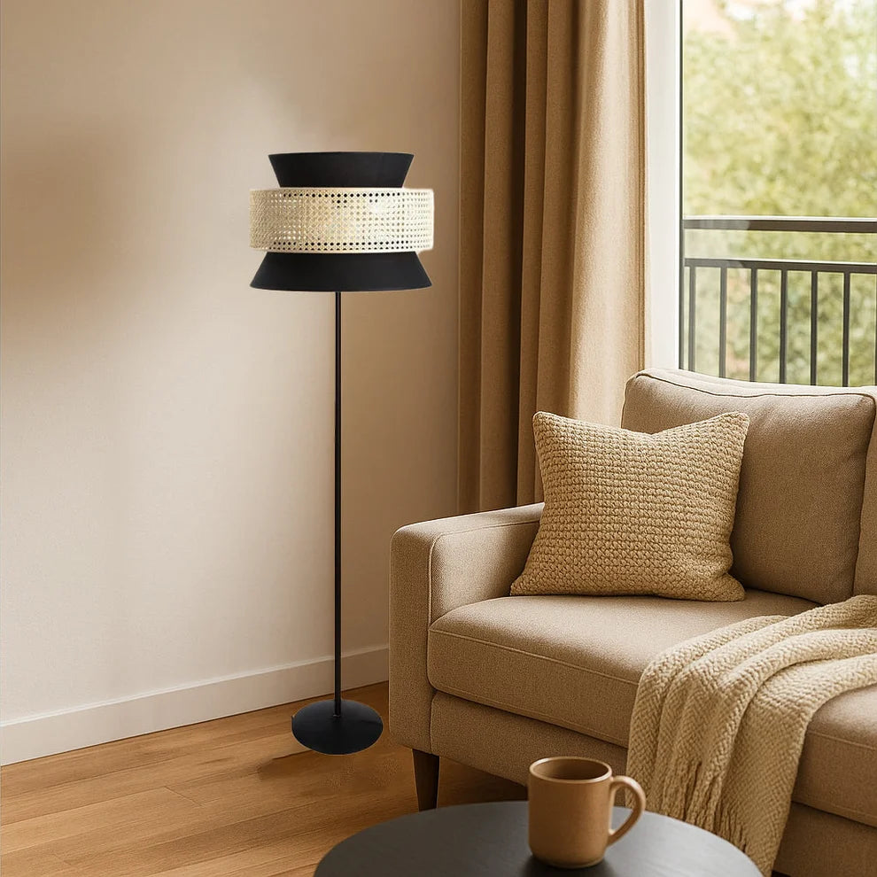 Rattan Cane Floor Lamp for Drawing Room | Modern Standing Lamp - Abriana