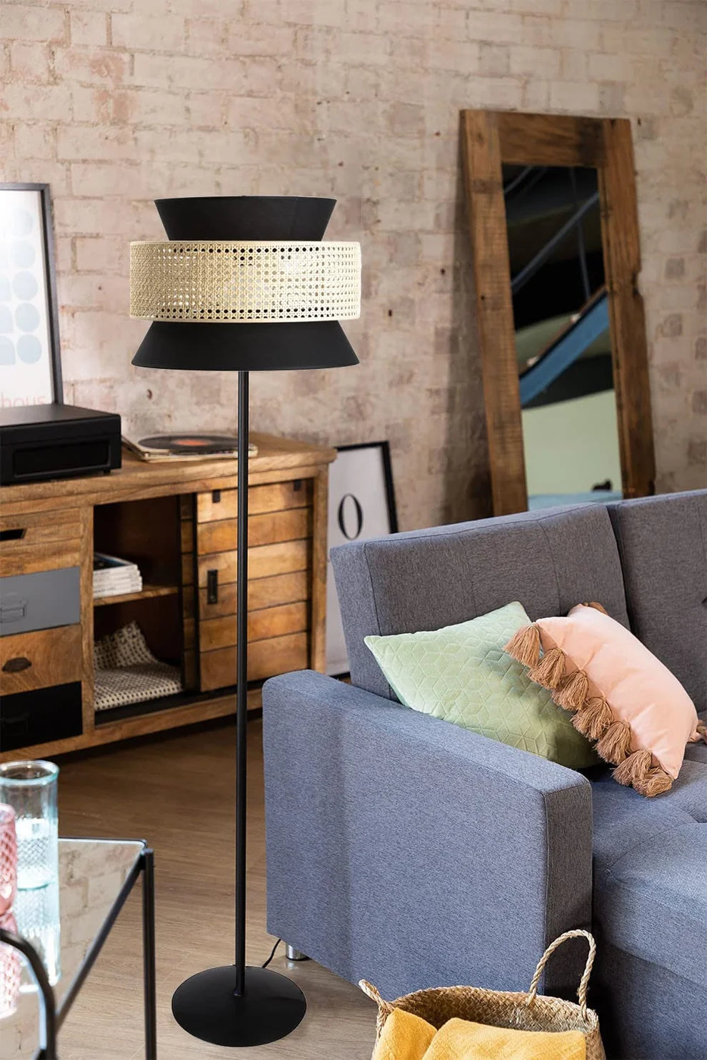 Rattan Cane Floor Lamp for Drawing Room | Modern Standing Lamp - Abriana