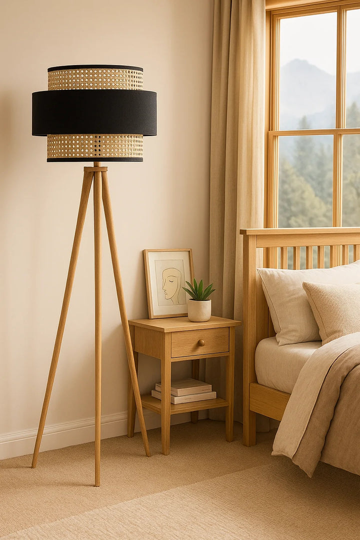 Rattan Cane Floor Lamp for Living Room | Boho Standing Lamp - Anelisa