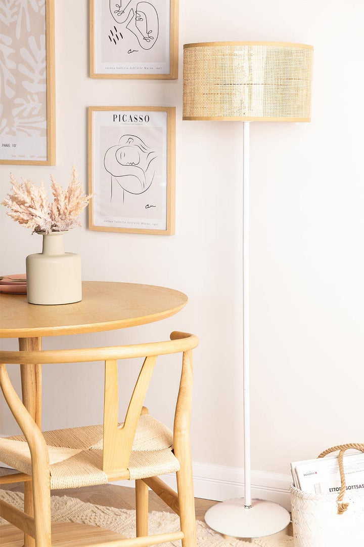 Rattan Cane Webbing Floor Lamp | Bamboo Standing Lamp White Stand - Amara