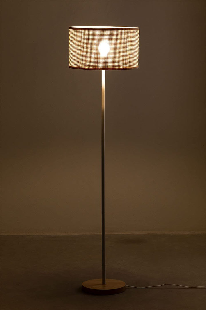 Rattan Cane Webbing Floor Lamp | Bamboo Standing Lamp White Stand - Amara