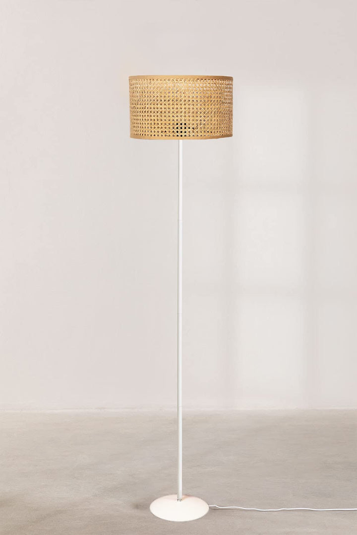 Rattan Cane Webbing Floor Lamp | Bamboo Standing Lamp White Stand - Elara
