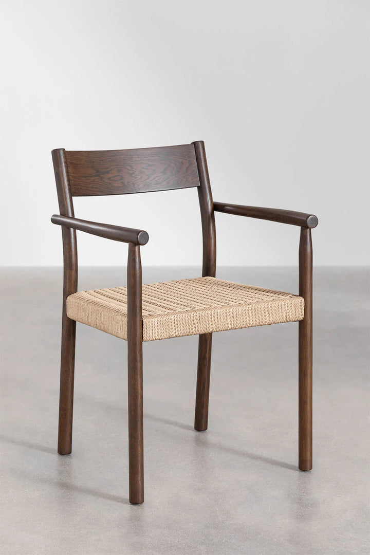 Rattan Dining Chair Teak Wood Finish | Woven Garden Chair - Amber