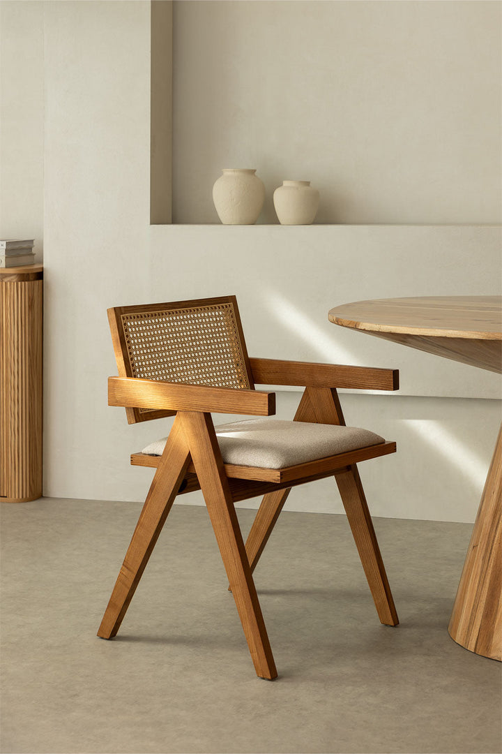 Rattan Dining Chair Teak Wood Finish | Woven Garden Chair