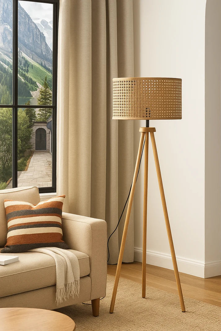 Rattan Tripod Floor Lamp for Living Room | Modern Standing Lamp - Harry Lewis