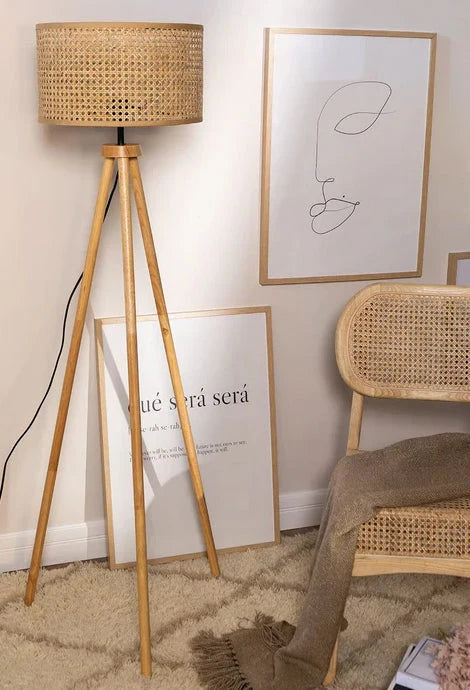 Rattan Tripod Floor Lamp for Living Room | Modern Standing Lamp - Harry Lewis