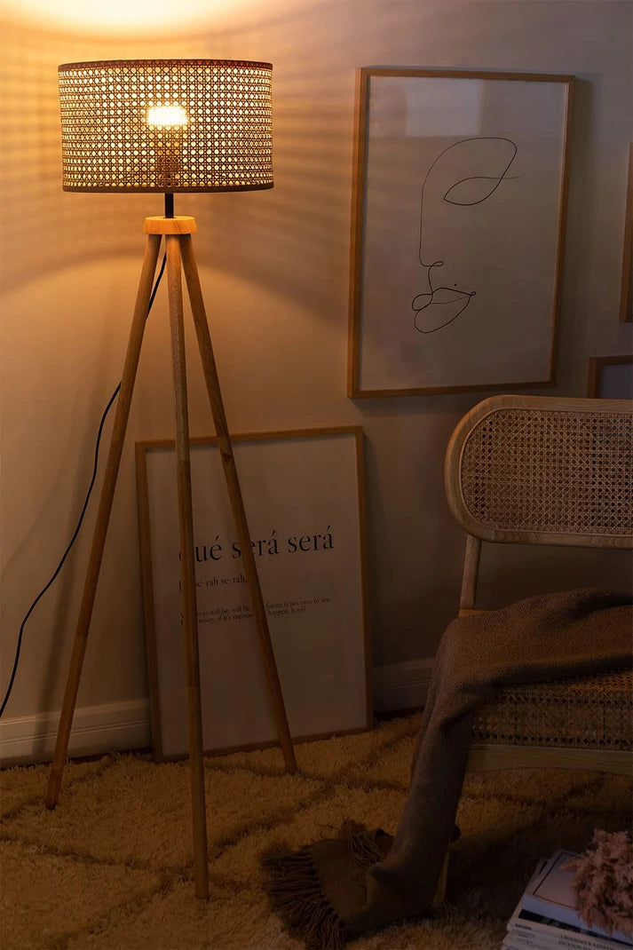 Rattan Tripod Floor Lamp for Living Room | Modern Standing Lamp - Harry Lewis