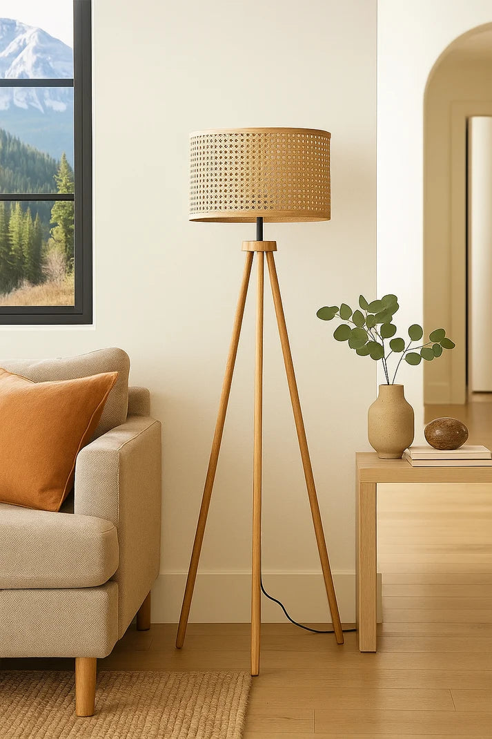 Rattan Tripod Floor Lamp for Living Room | Modern Standing Lamp - Harry Lewis