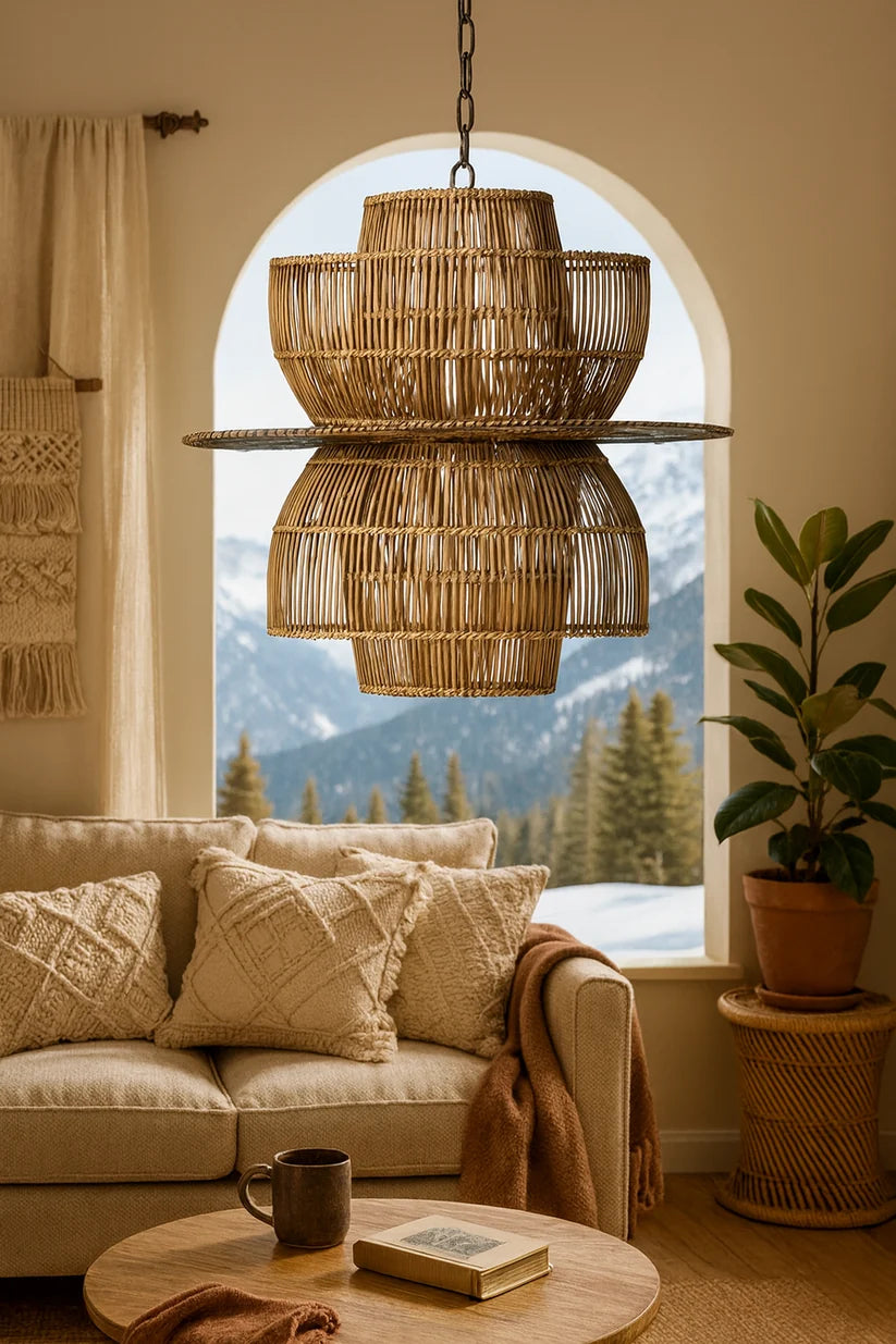 Wicker Hanging Light for Hallway | Rattan Pendant Lamp - Riab