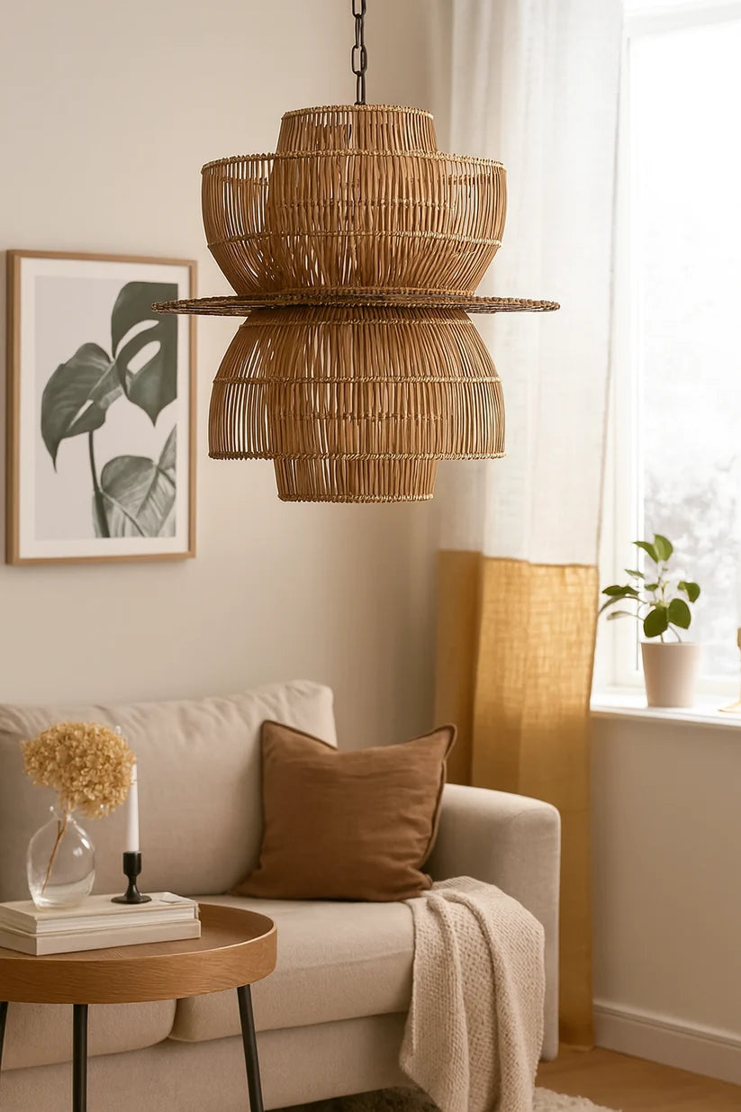 Wicker Hanging Light for Hallway | Rattan Pendant Lamp - Riab