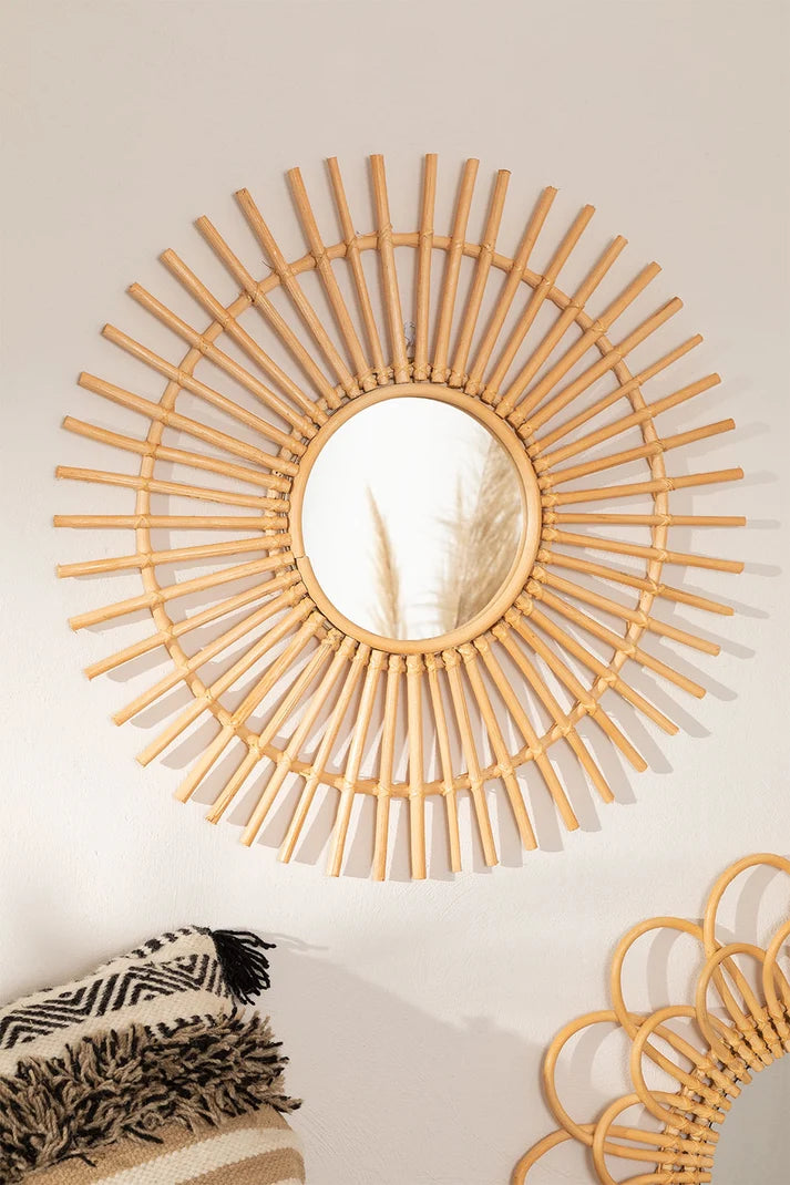 Rattan Wall Mirror for Living Room - Fintain