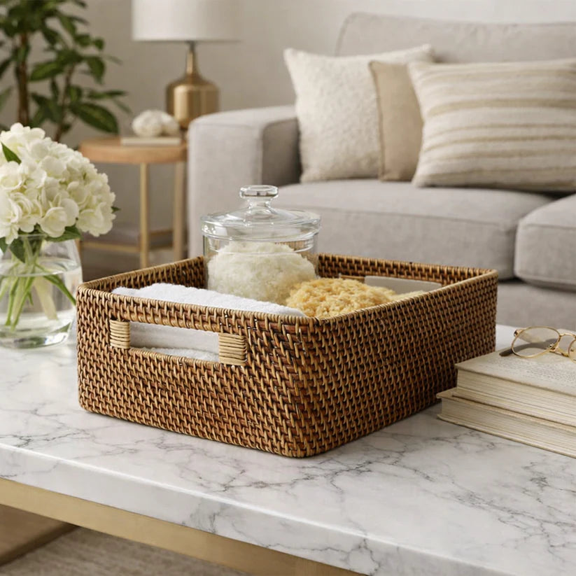 Bamboo Storage Basket 12x8x4 Inch for Home - Blaise