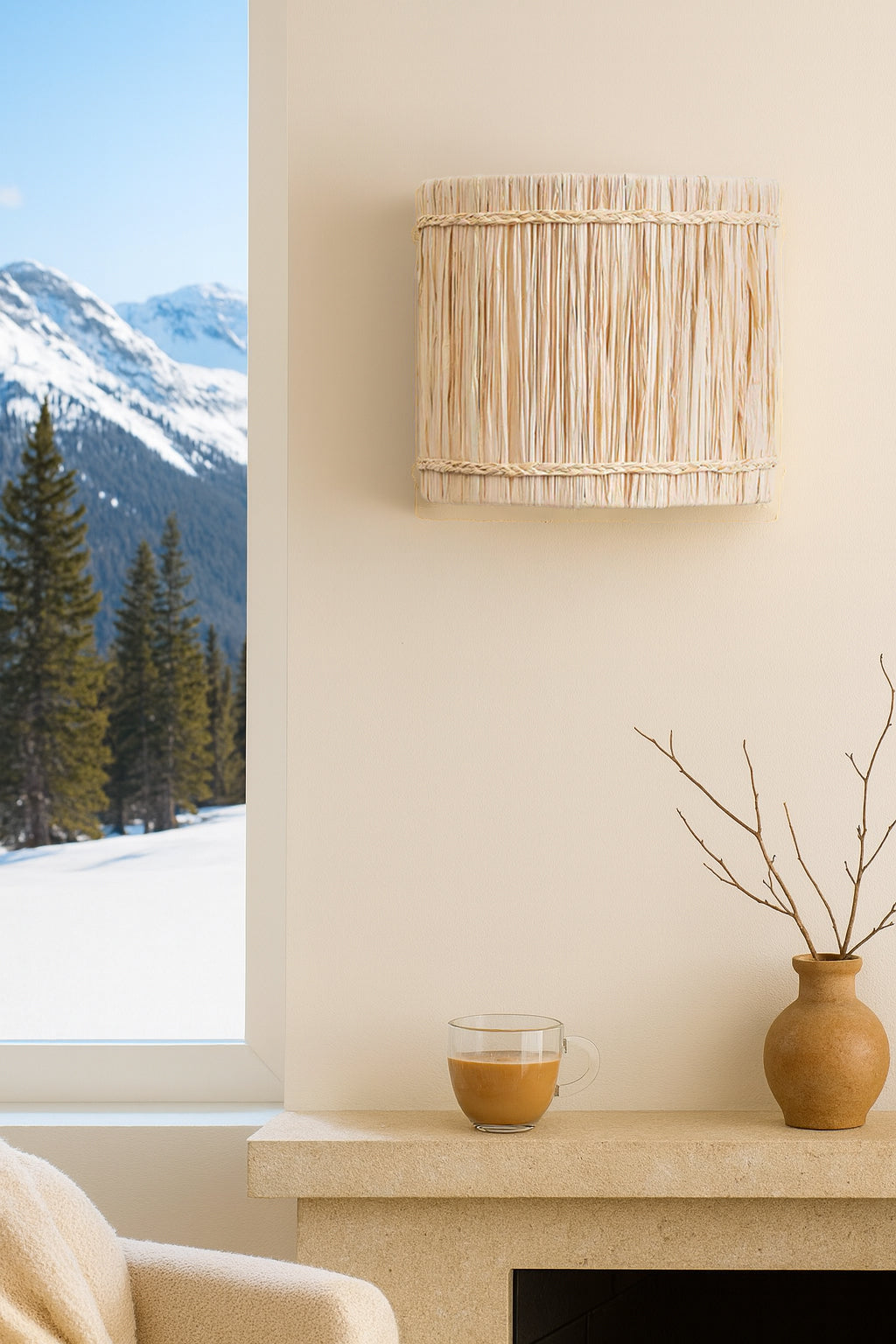 Raffia Wall Light for Living Room | Boho Paper Wall Sconce - Pryor