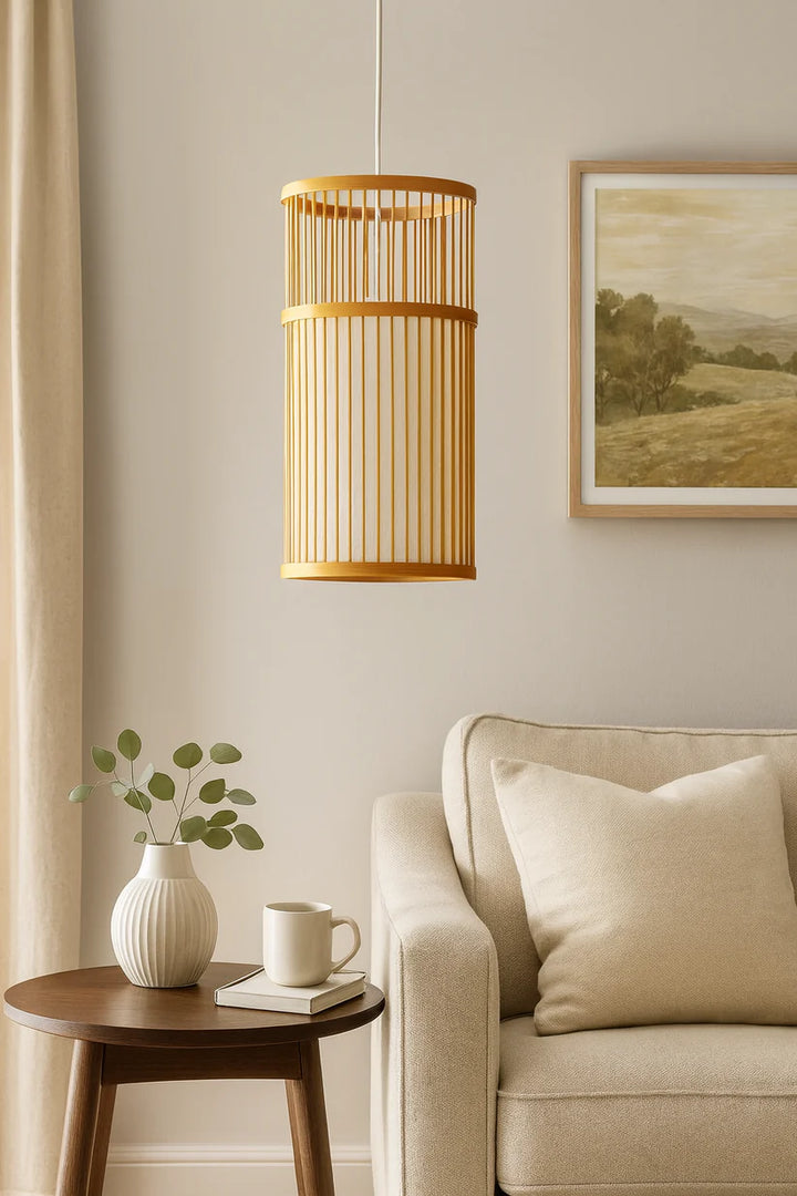 Bamboo Hanging Light for Hallway | Rattan Pendant Lamp - Fenn