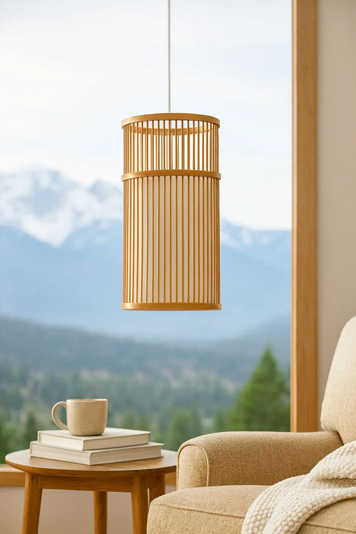 Bamboo Hanging Light for Hallway | Rattan Pendant Lamp - Fenn