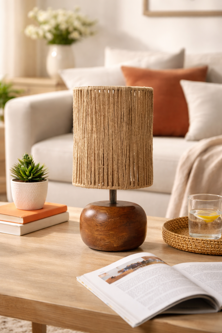 Mango Wood Table Lamp for Living Room | Handmade Table Lamp - Silas by Luxury Rattan Handicrafts  - Lighting > Table Lamps