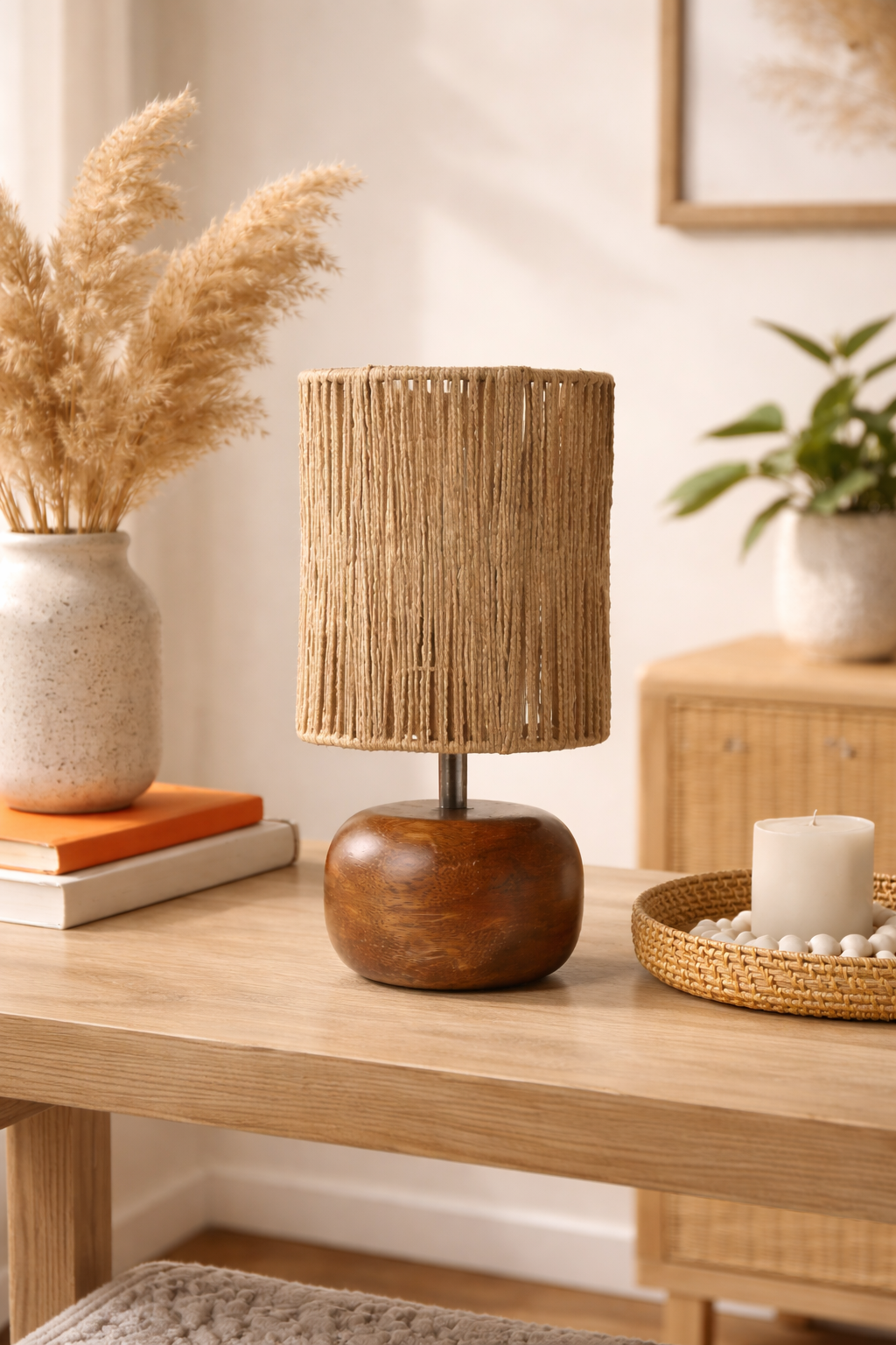 Mango Wood Table Lamp for Living Room | Handmade Table Lamp - Silas by Luxury Rattan Handicrafts  - Lighting > Table Lamps