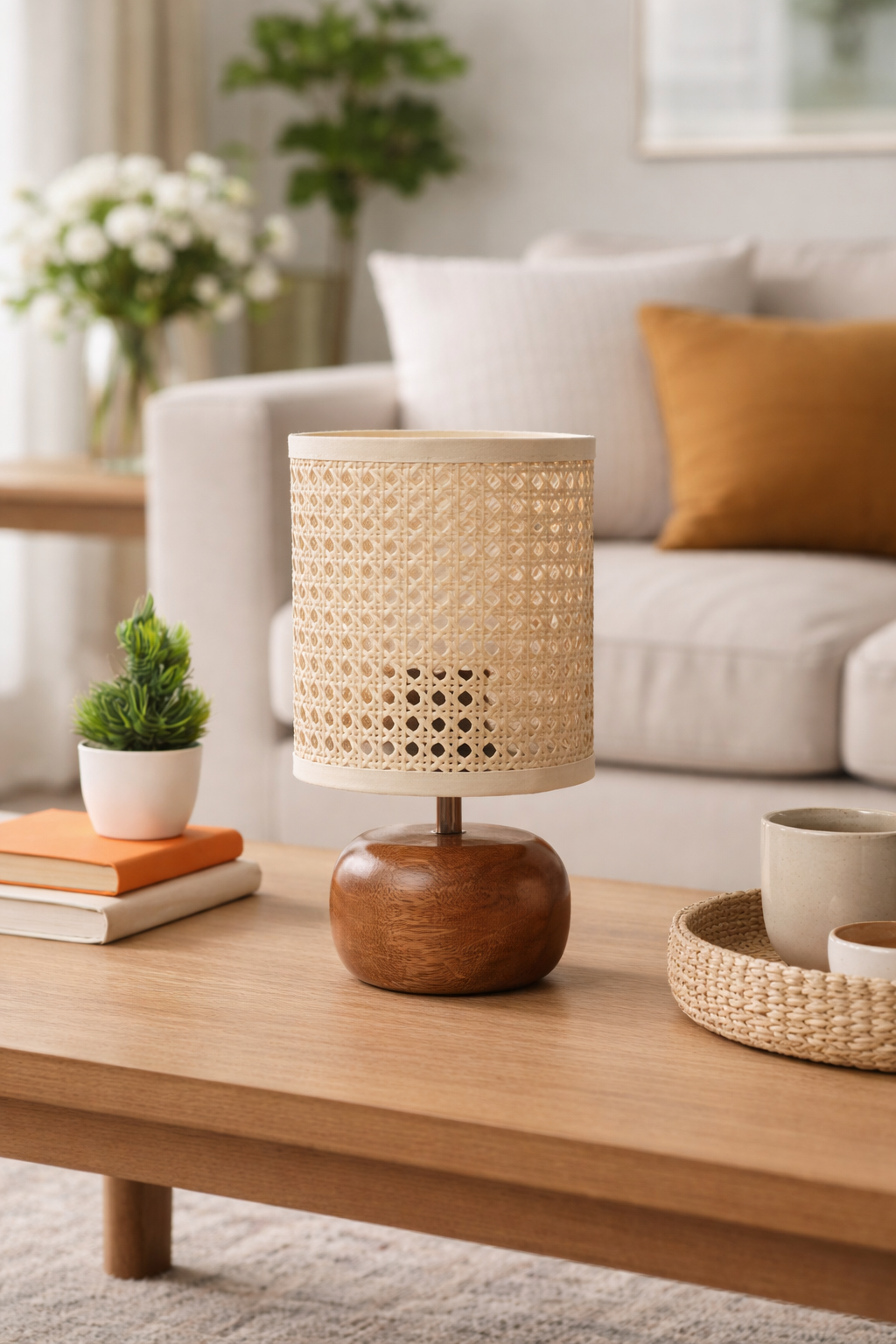 Rattan Table Lamp for Living Room | Handmade Table Lamp - Beckett by Luxury Rattan Handicrafts  - Lighting > Table Lamps